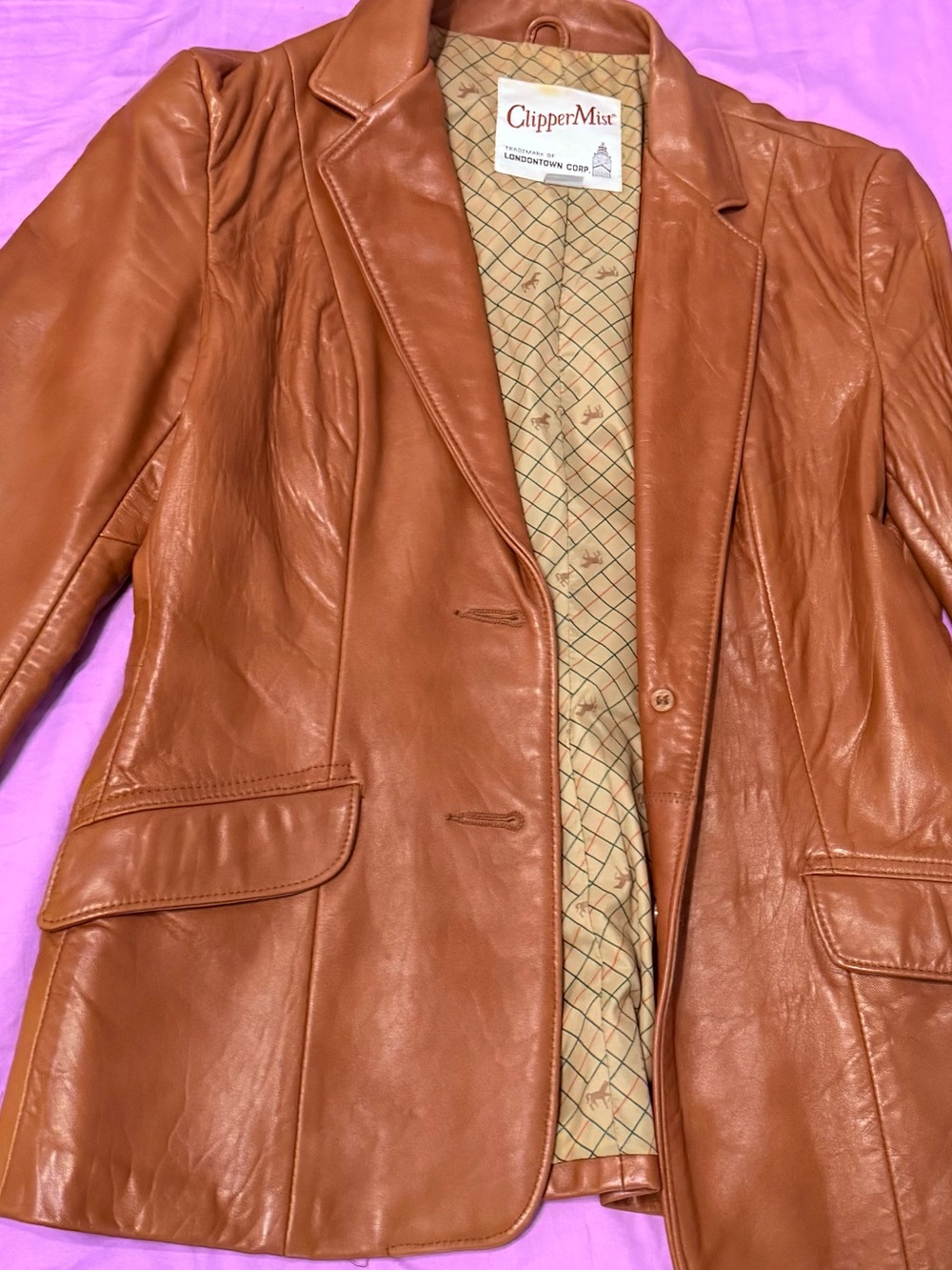 Vintage Clipper Mist Women's Brown Leather Blazer Jacket